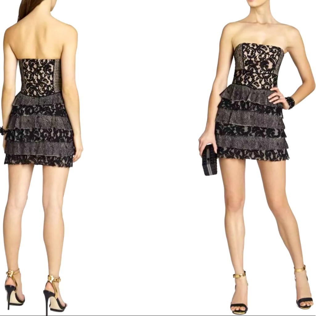Bcbgmaxazria Black Ellie Mixed Lace Strapless Dress